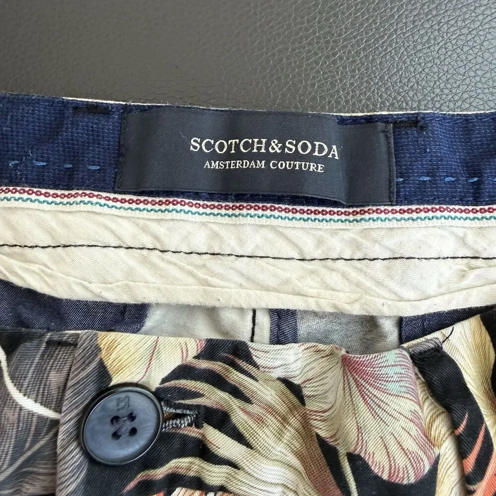 Scotch & Soda Men Sz 32 Tropical Palm Leaf Chino Shorts Black Botanical Coastal